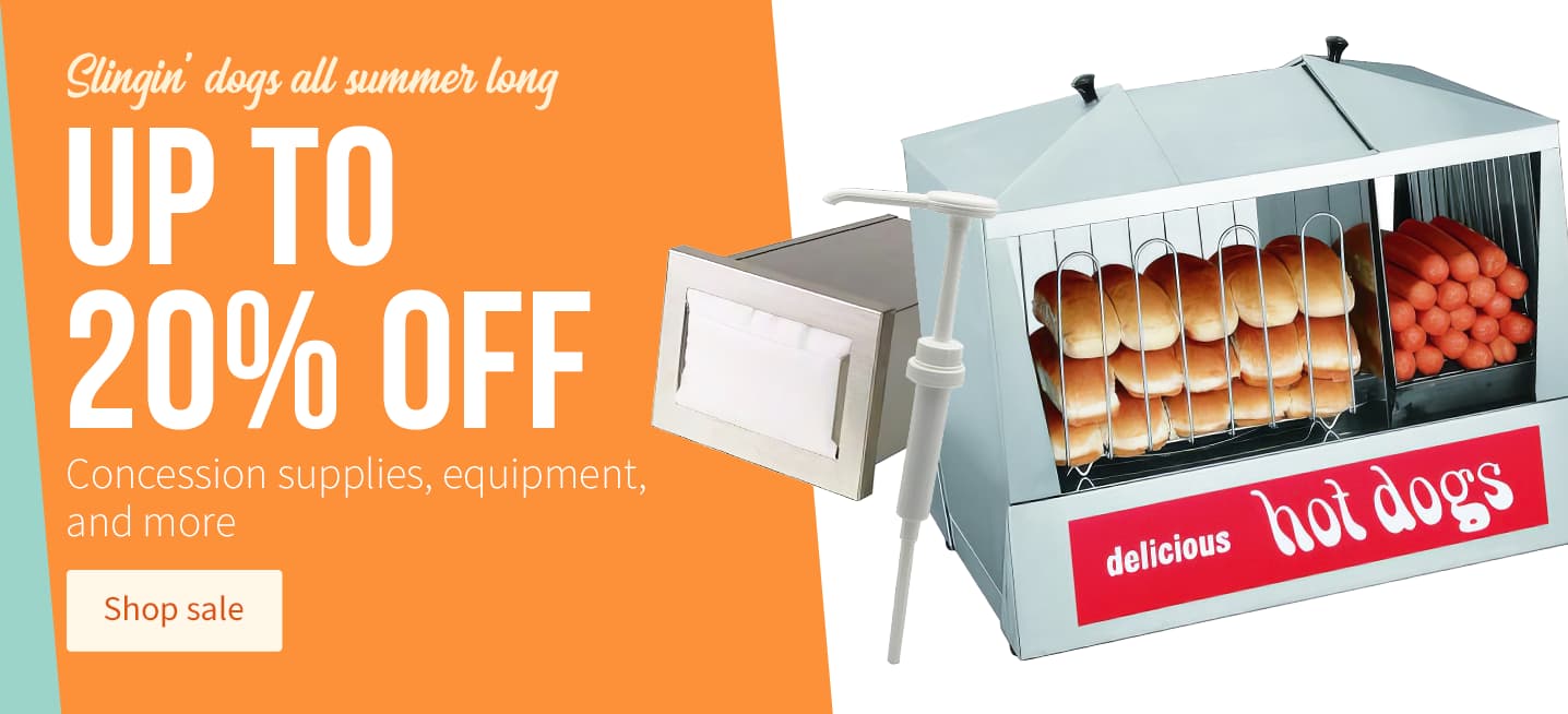 Slingin' dogs all smummer long. Up to 20% of concession supplies, equipment, and more. Shop sale.
